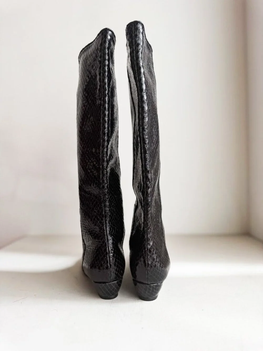 Loeffler Randall Black Leather Real Snakeskin Boots 9B